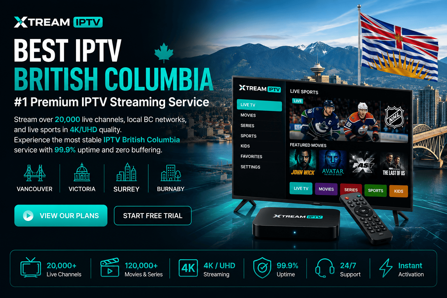 IPTV British Columbia — Xtream IPTV premium streaming service for Vancouver and BC