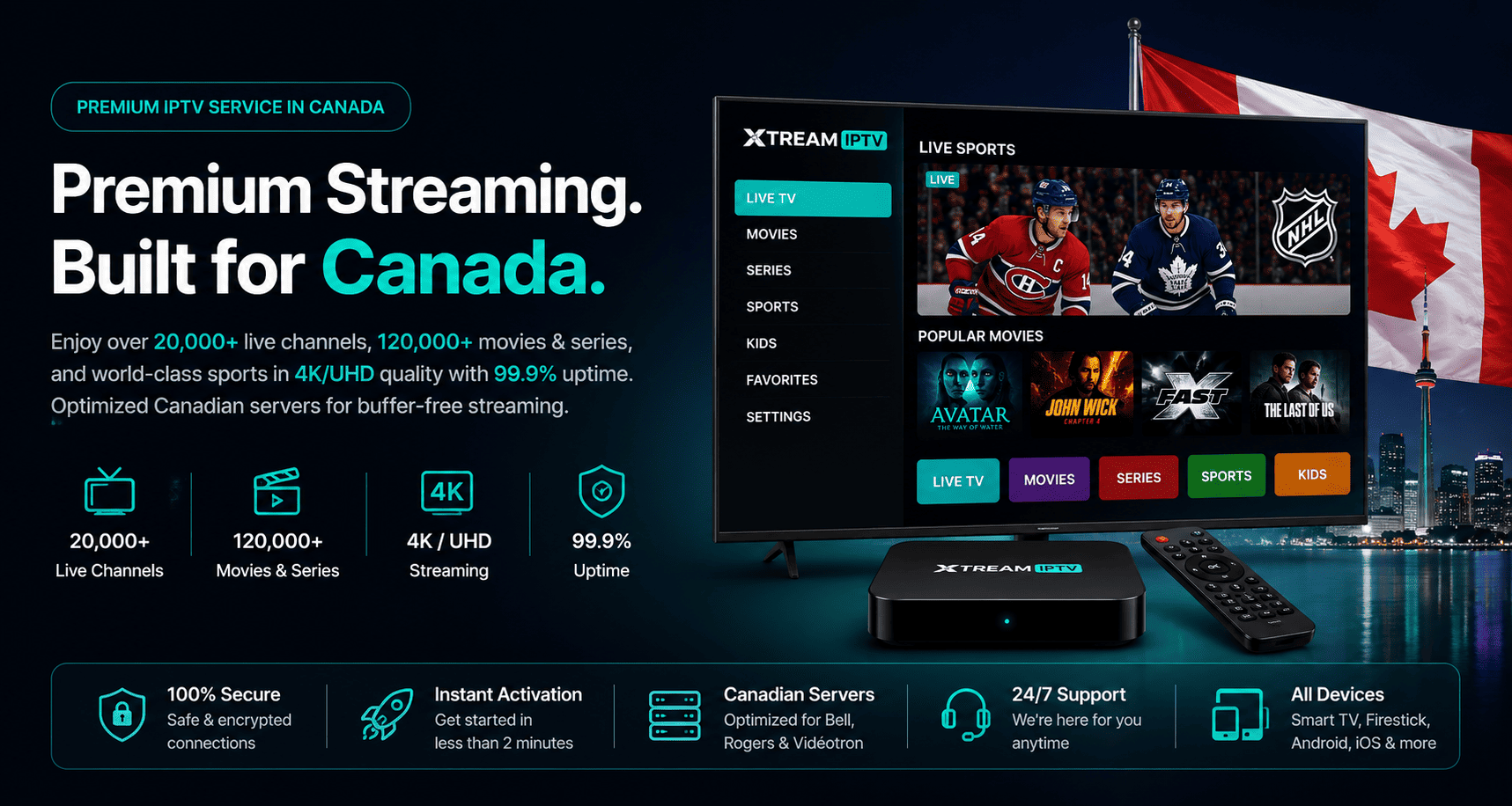 IPTV Subscription Canada — Xtream IPTV premium 4K streaming plans