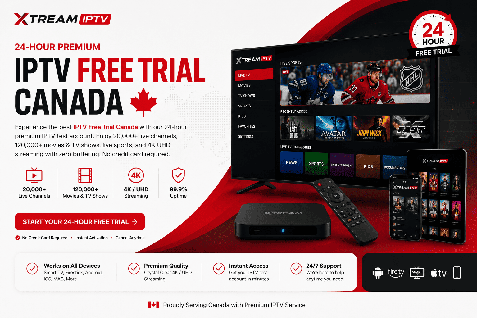 IPTV Free Trial Canada account — Xtream IPTV premium 24-hour test